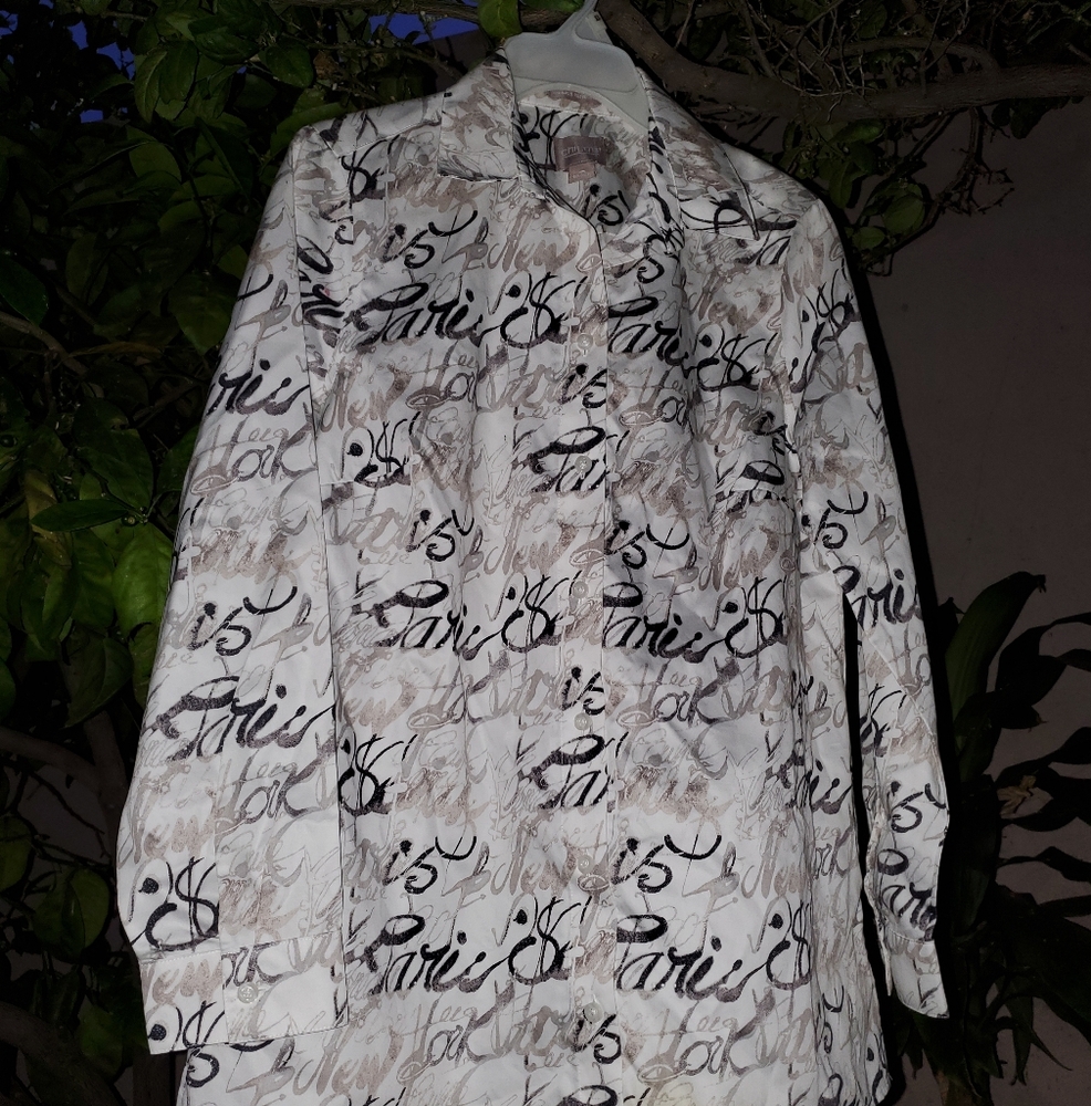 Chico's White and Black Button Down Shirt - Picture 4 of 6